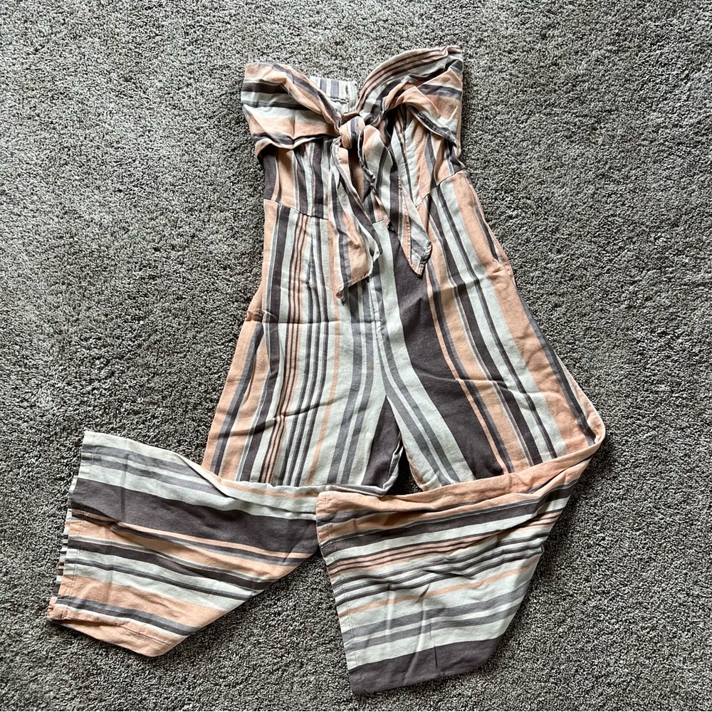 Strapless Linen Jumpsuit Wide Leg